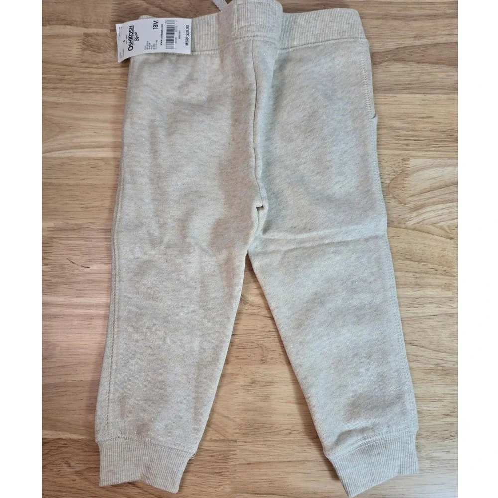 OshKosh B'gosh Baby Girl Oatmeal Heather Shimmer Heart Joggers 18M NWT